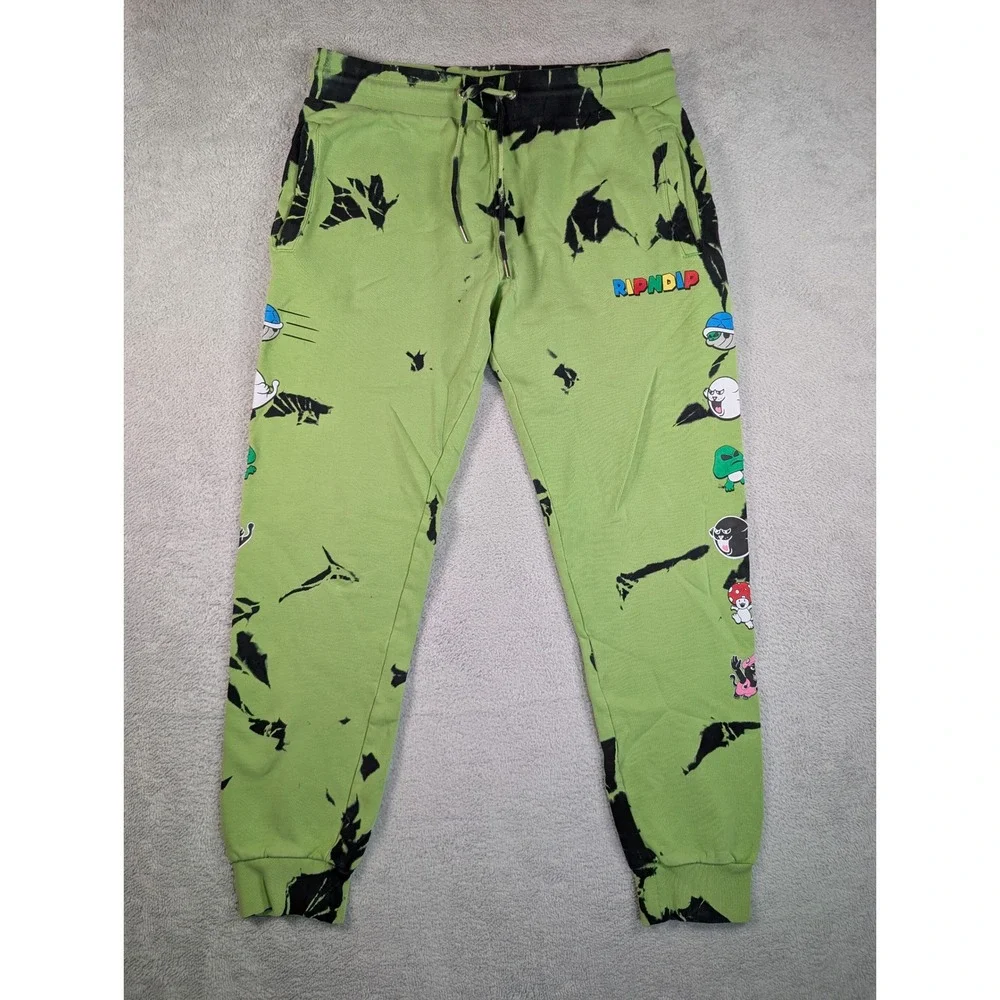 Ripndip Super Sanza Sweatpants Mens Large Green Black Acid Wash Mario Joggers